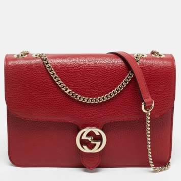 Pre Owned Gucci Red Leather Dollar Interlocking G Shoulder Bag