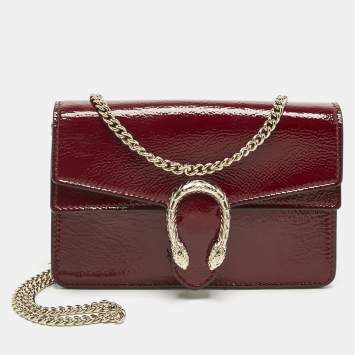 Pre Owned Gucci Red Patent Leather Dionysus Chain Shoulder Bag