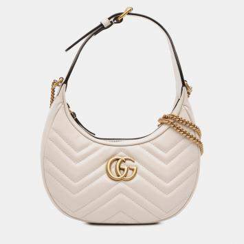 Pre Owned Gucci White Mini GG Marmont Half Moon Bag