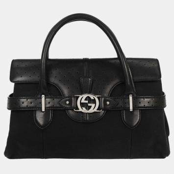 Pre Owned Gucci Black Canvas Interlocking Handbag 114889 3444