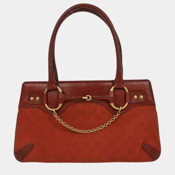 Pre Owned Gucci Red Canvas GG Horsebit Handbag 114013 002058