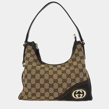 Pre Owned Gucci Beige Canvas GG Hobo Handbag 