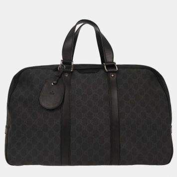 Pre Owned Gucci Black Coated Canvas Leather GG Handbag