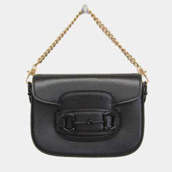 Pre Owned Gucci Horsebit 1955 Mini Bag Leather Pouch Shoulder Bag Black