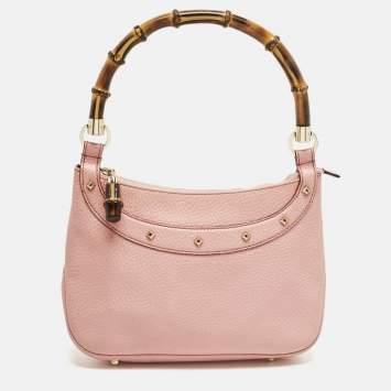 Pre Owned Gucci Light Pink Leather Anita Bamboo Hobo