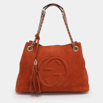 Pre Owned Gucci Orange Nubuck Leather Medium Soho Tote