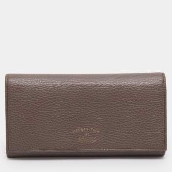 Pre Owned Gucci Taupe Leather Swing Continental Wallet