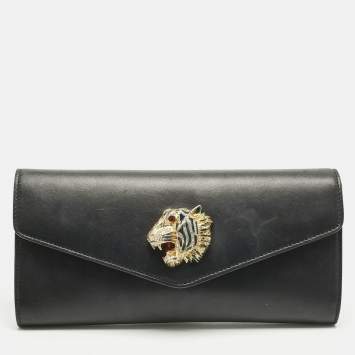 Pre Owned Gucci Black Leather Raja Broadway Clutch