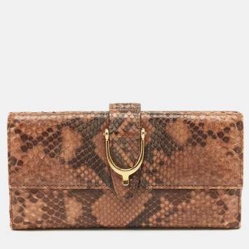 Pre Owned Gucci Beige Python Spur Flap Continental Wallet