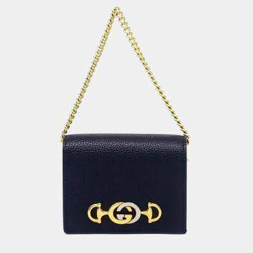 Pre Owned Gucci Black Leather Zumi Bifold Wallet