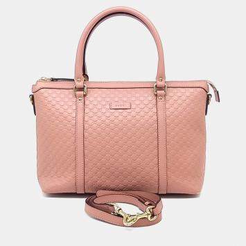 Pre Owned Gucci Pink Leather Micro Cimaline Tote and Shoulder Bag