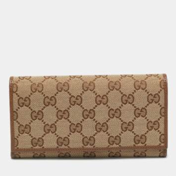 Pre Owned Gucci Beige GG Canvas Flap Continental Wallet