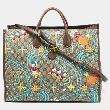 Pre Owned Gucci x Disney Multicolor Donald Duck GG Supreme Canvas and Leather Interlocking G Shopping Tote
