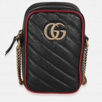 مملوكة مسبقًا Gucci Red/Black Calfskin Matelasse Mini GG Marmont Crossbody Bag