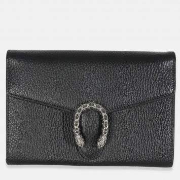 Pre Owned Gucci Black Dollar Calfskin Dionysus Chain Wallet