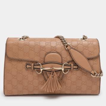 Pre Owned Gucci Beige Guccissima Leather Medium Emily Chain Shoulder Bag