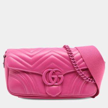 Pre Owned Gucci Pink Small Calfskin GG Marmont 2.0 Satchel