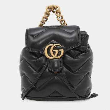Pre Owned Gucci Gg Marmont Mini Backpack In Leather Black