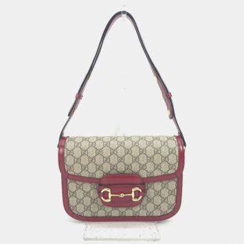 Pre Owned Gucci Gg Supreme Horsebit 1955 Shoulder Bag Beige Canvas/Leather
