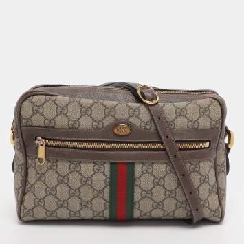 Pre Owned Gucci Beige/Brown GG Supreme Canvas and Leather Small Ophidia Crossbody Bag
