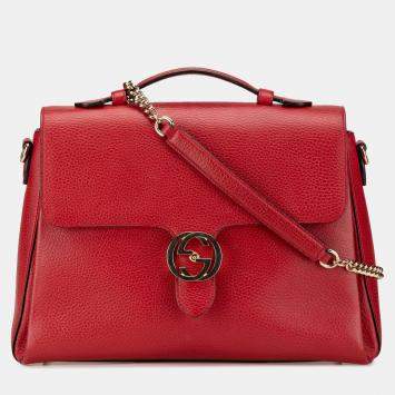 Pre Owned Gucci Red Medium Dollar Calf Interlocking G Satchel