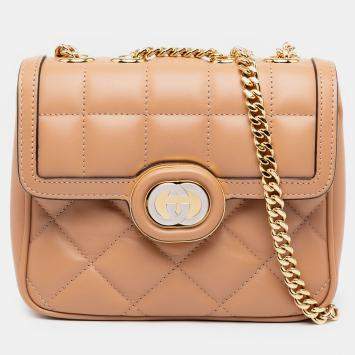 Pre Owned Gucci Brown Mini Leather Deco Chain Shoulder Bag