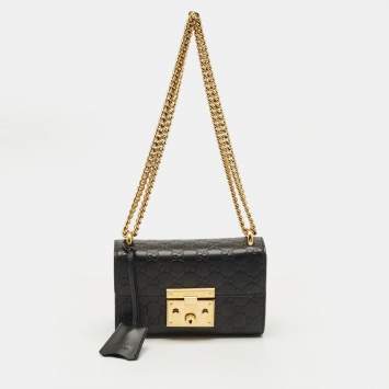 Pre Owned Gucci Black Guccissima Leather Small Padlock Shoulder Bag