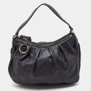 Pre Owned Gucci Black Guccissima Leather Medium Sukey Hobo
