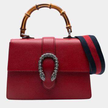 Pre Owned Gucci Red Medium Bamboo Dionysus Web Satchel