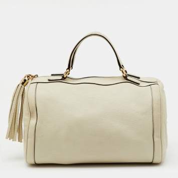 Pre Owned Gucci Off White Leather Soho Boston Bag