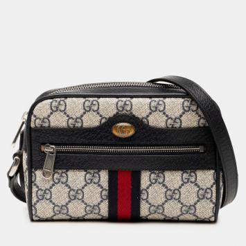 Pre Owned Gucci Grey Mini GG Supreme Ophidia Crossbody
