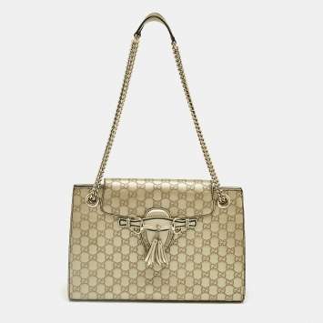 Pre Owned Gucci Pale Gold Guccissima Leather Large Emily Chain Shoulder Bag