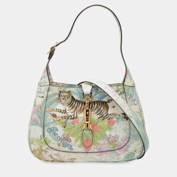 Pre Owned Gucci Jackie 1961 Tiger Small Calfskin Leather Crossbody Bag