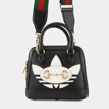 Pre Owned Gucci Horsebit 2Way Handbag Adidas Collaboration Black Leather