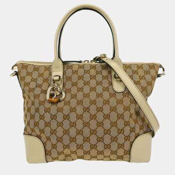 Pre Owned Gucci Beige Heart Bit GG 2way Tote Bag