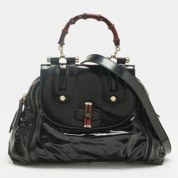 Pre Owned Gucci Black Coated Fabric and Leather Dialux Pop Bamboo Top Handle Bag