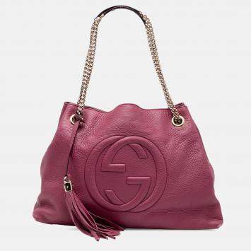 Pre Owned Gucci Pink Medium Leather Soho Chain Tote