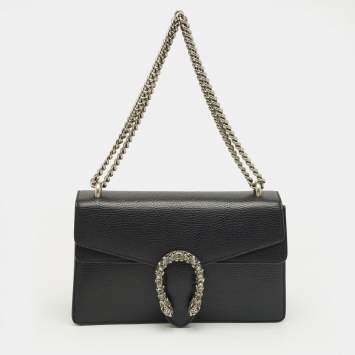 Pre Owned Gucci Black Leather Small Crystal Dionysus Shoulder Bag