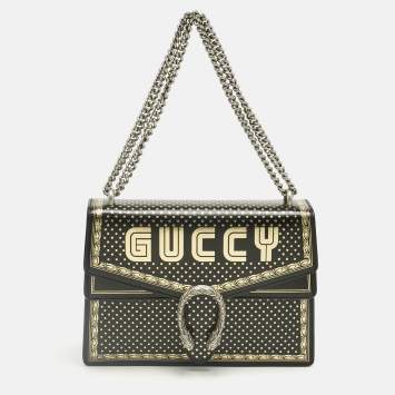 Pre Owned Gucci Black/Gold Leather Medium Guccy Dionysus Shoulder Bag