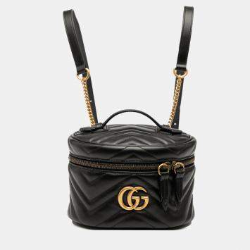 Pre Owned Gucci Black Mini GG Marmont Matelasse Leather Round Backpack