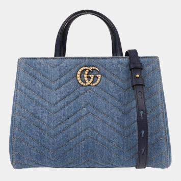 Pre Owned Gucci Blue Denim Marmont 2way Handbag