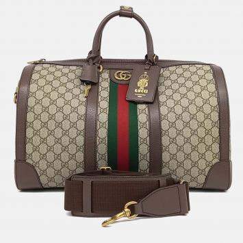 Pre Owned Gucci Beige Coated Canvas Savoy Small Duffel Bag