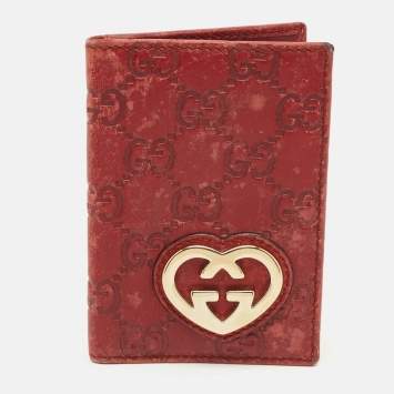 Pre Owned Gucci Red Guccissima Leather Lovely Heart Card Case