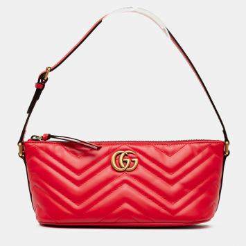 Pre Owned Gucci Red GG Marmont Matelasse Leather Shoulder Bag