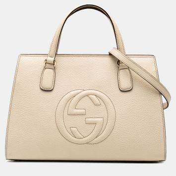 Pre Owned Gucci White Medium Leather Soho Satchel