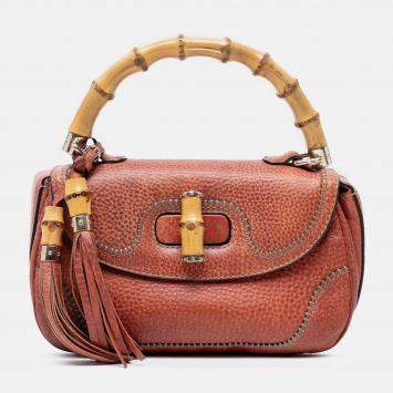 Pre Owned Gucci Brown Medium Leather New Bamboo Satchel