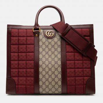 Pre Owned Gucci Burgundy Medium GG Supreme and Quilted Mini GG Canvas Double G Tote
