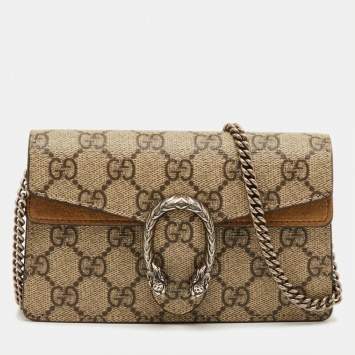 Pre Owned Gucci Beige GG Supreme Canvas and Leather Mini Dionysus Shoulder Bag