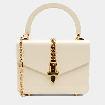 مملوكة مسبقًا Gucci White Mini Acrylic Sylvie 1969 Top Handle Bag