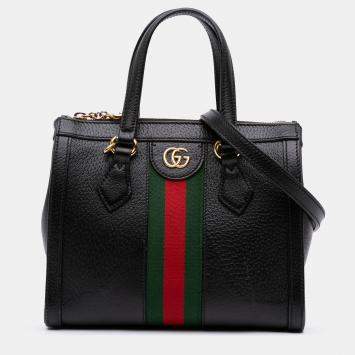 Pre Owned Gucci Black Small Leather Web Ophidia Satchel